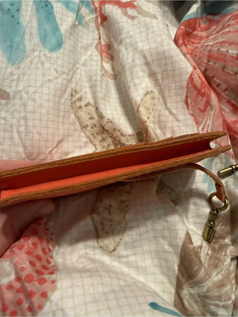 Fossil Leather Card & Key Holders in Brown and Coral